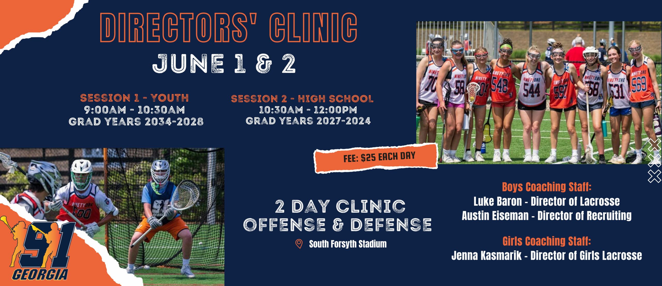 June 1 &#038; 2 &#8211; Directors&#8217; Clinic at South Forsyth Stadium